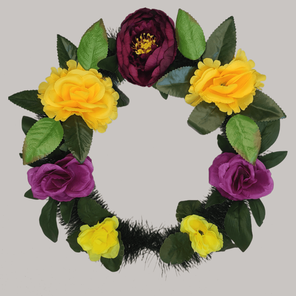 Ритуальный венок на похороны бескаркасный фиолетово-желтый